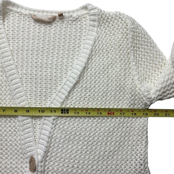 Soft Surroundings Open Knit Cropped Cardi Cardigan Size M White One-Button Front - Picture 6 of 10